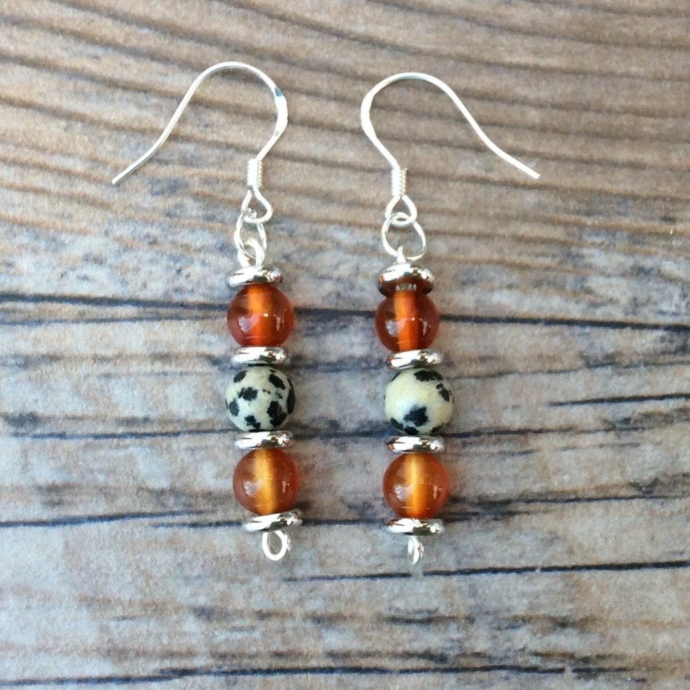 Carnelian & Dalmatian Jasper earrings - Sacral Chakra, healing jewelry